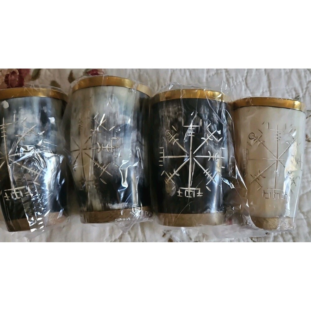 Set Of 4 Viking Drinking Horn Cups Drinking Tankards Viking Horn Cup NEW